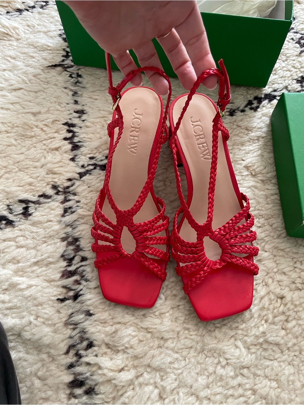J. Crew Red Braided Open-Toe Slingback Heels